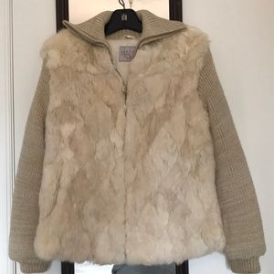 Genuine rabbit fur ecru jacket